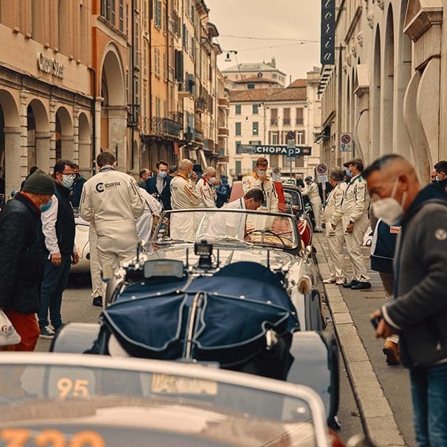 Cars and drivers before the start of the race _ ambiance, 1000 Miglia 2020. Brescia, Italy (c) Adam Fussell