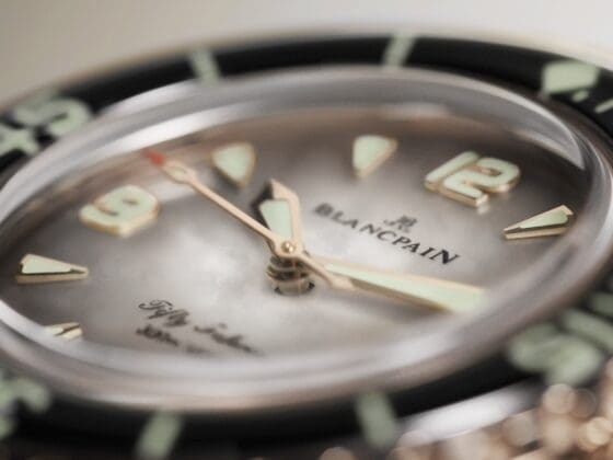 Closure shot of Blancpain’s Fifty Fathoms watch