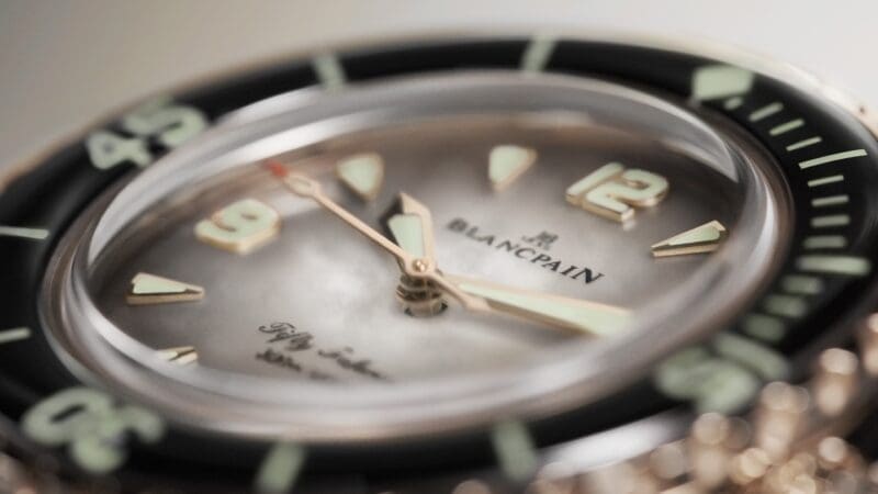 Closure shot of Blancpain’s Fifty Fathoms watch